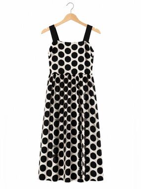 NWT Who What Wear Dress S Black White Polka Dot Linen Blend Sundress retro chic